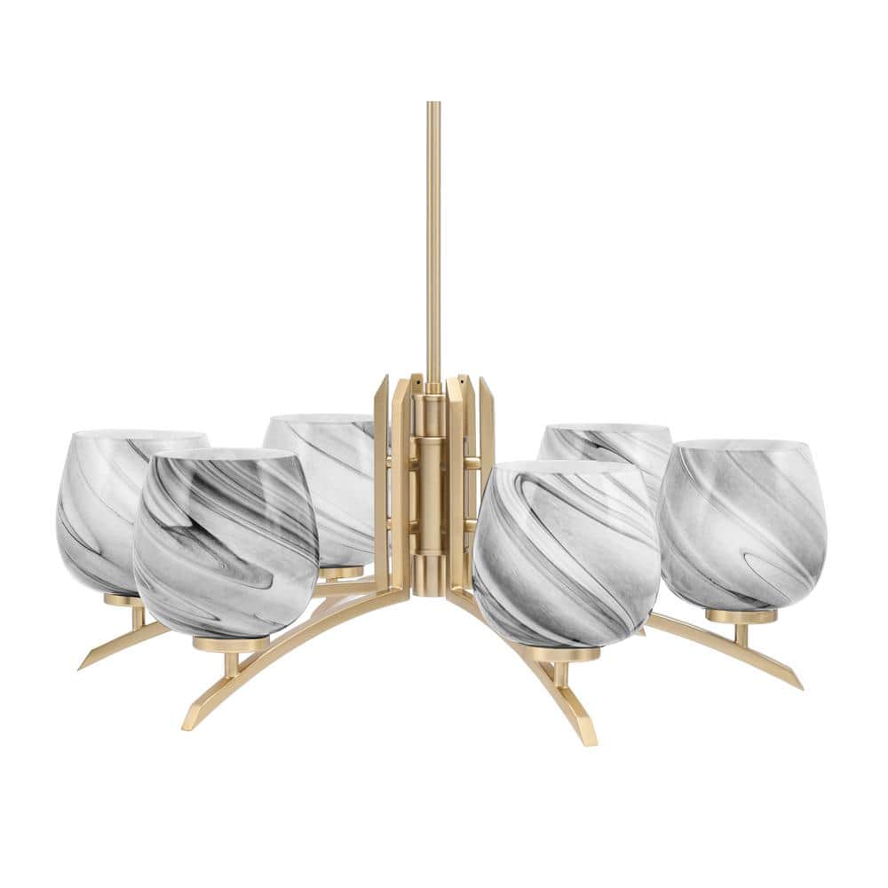 Siena 27.5 in. 6-Light New Age Brass Chandelier with 6 in. Onyx Swirl Glass