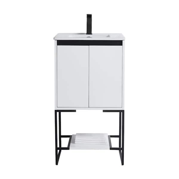 FINE FIXTURES Urbania 20 in. W x 18.5 in. D x 33.5 in. H Bath Vanity in Matt White with Ceramic Vanity Top in White with White Basin