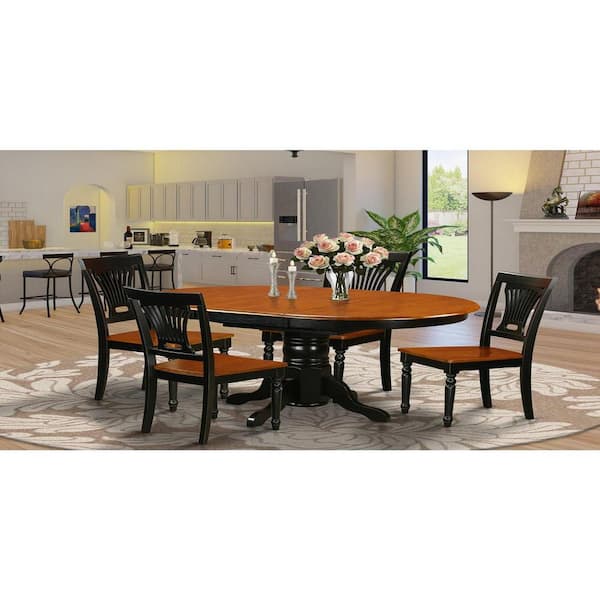 East West Furniture 5-Piece Oval Black and Cherry Finish Solid Wood Top Dining table with 4 Chairs with Lattice Back