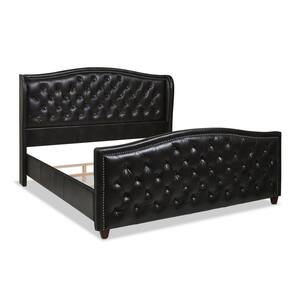 Marcella Upholstered Shelter Headboard Bed Set, King, Vintage Black Brown Faux Leather