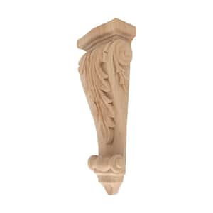 4-3/8 in. x 11-1/4 in. x 2-1/4 in. Unfinished Small Hand Carved North American Solid Alder Acanthus Wood Corbel