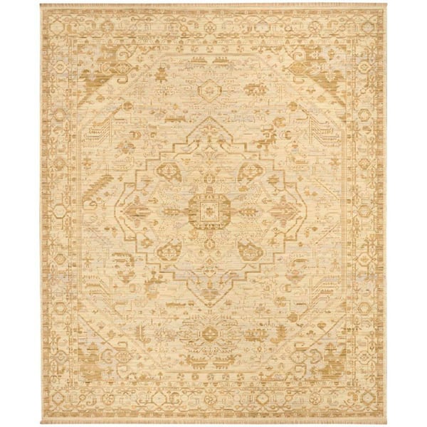 Antique Bloom Beige 10 ft. x 13 ft. Medallion Traditional Area Rug