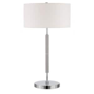 25 in. White Industrial Integrated LED Buffet Table Lamp with White Fabric Shade