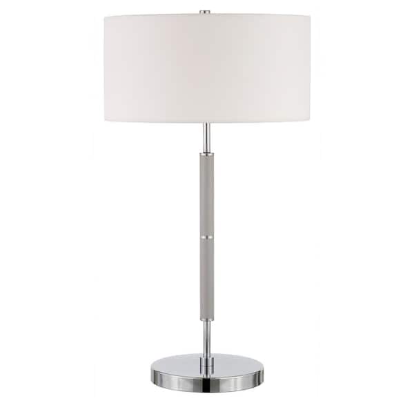 HomeRoots 25 in. White Industrial Integrated LED Buffet Table Lamp with White Fabric Shade