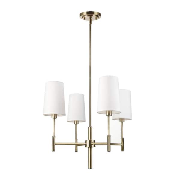 Globe Electric Ronnie 4-Lights Brass Chandelier with White Fabric Shades