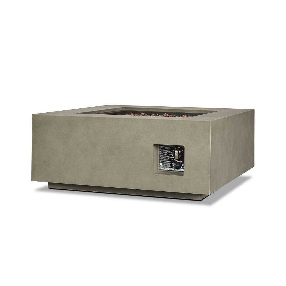 Mist Gray 40" Square Gas Fire Pit Table with Steel Lid