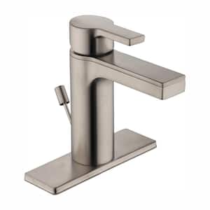Modern Contemporary Single Hole Single-Handle Low-Arc Bathroom Faucet in Brushed Nickel