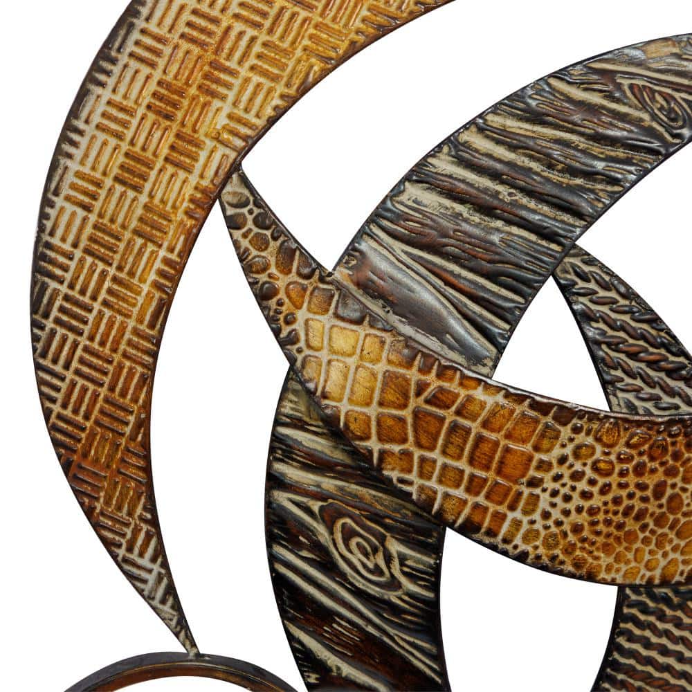 Beige and Brown Metal Crescent Moon Wall Sculpture with Mirrors
