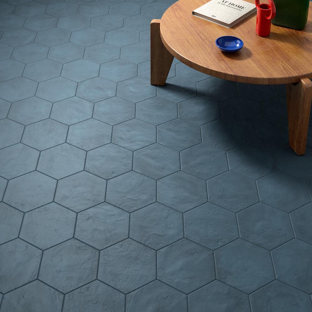 Matte Blue Hexagonal Porcelain Floor and Wall Tile
