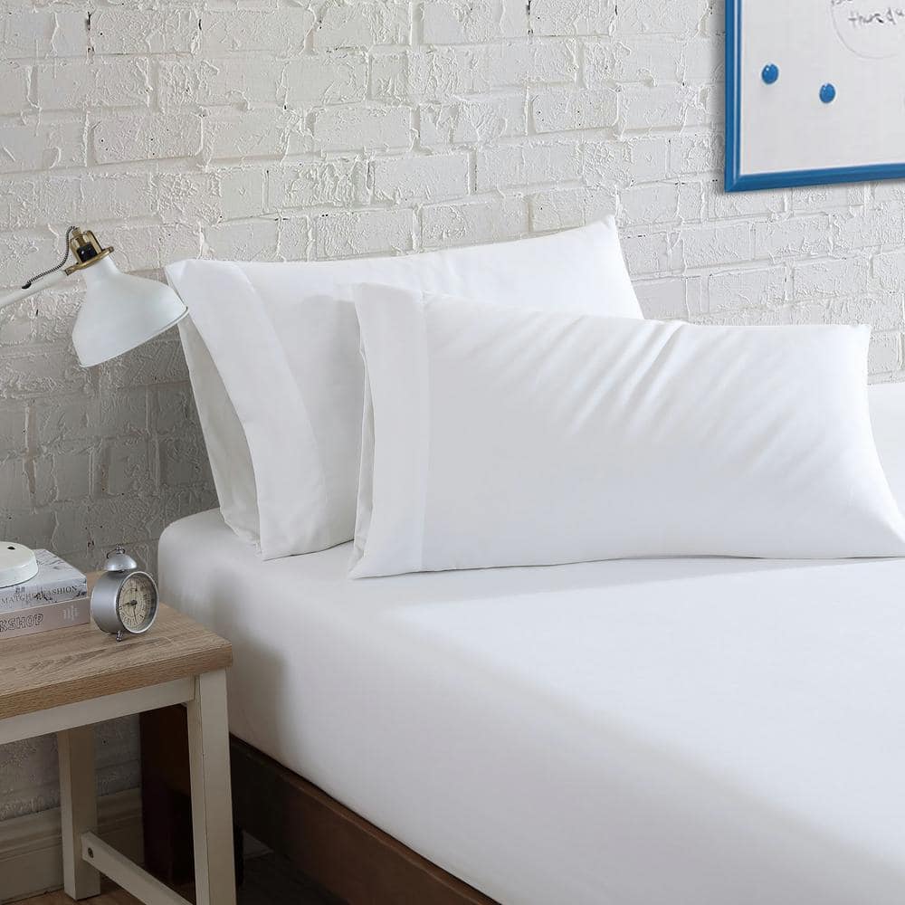 Twin Solid White Cotton Percale Deep Pocket Fitted Sheet