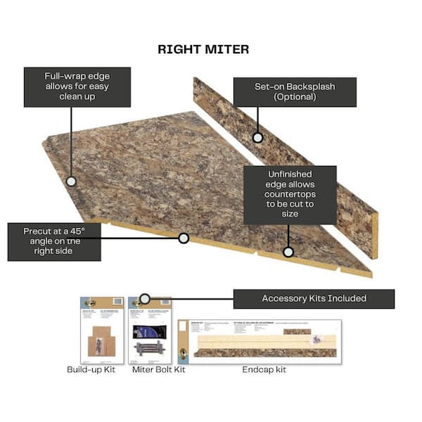 Hampton Bay 8 ft. Right Miter Laminate Countertop Kit Included in Winter  Carnival Granite with Full Wrap Ogee Edge 12337KT08R1874 - The Home Depot