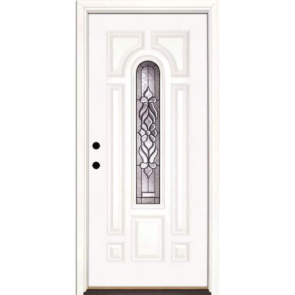 Feather River Doors 37.5 in. x 81.625 in. Lakewood Patina Center Arch Lite Unfinished Smooth Right-Hand Fiberglass Prehung Front Door