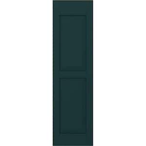 12 in. W x 35 in. H Americraft 2-Equal Raised Panel Exterior Real Wood Shutters Pair in Thermal Green