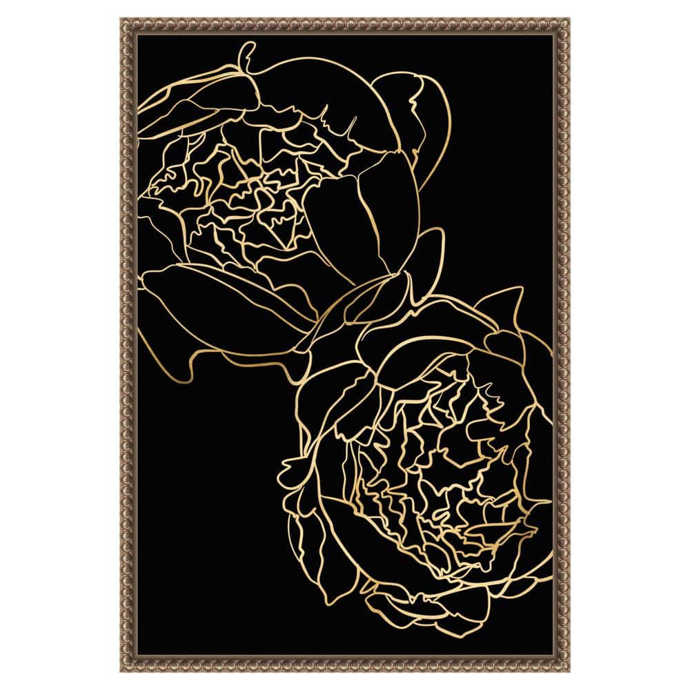 Gold and Black Beaded Framed Botanical Canvas Wall Art