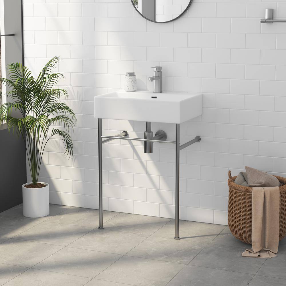 Turner 24" White and Brushed Nickel Ceramic Wall-Mount Console Sink