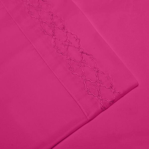 Hot Pink Brushed Extra Soft 1800-Luxury Embossed Polyester Deep Pocket Queen  Sheet Set Pentagon-Queen-Hot Pink - The Home Depot