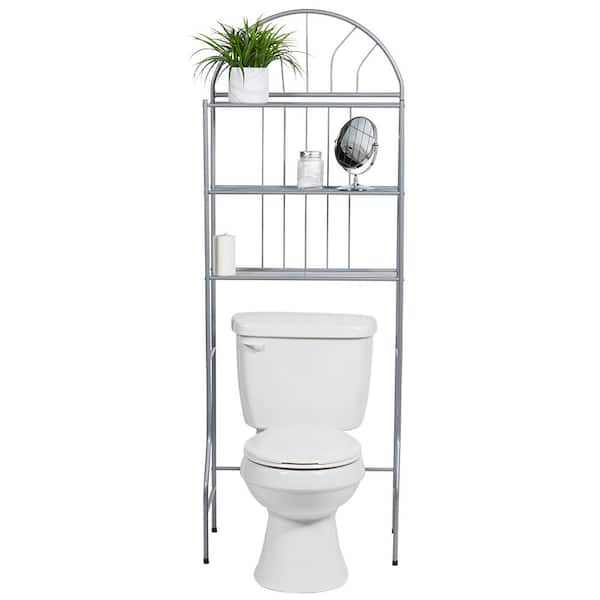 Home Basics (Grey) 3 Tier Wood Space Saver Over The Toilet Bathroom Shelf with Open Shelving and Cabinets