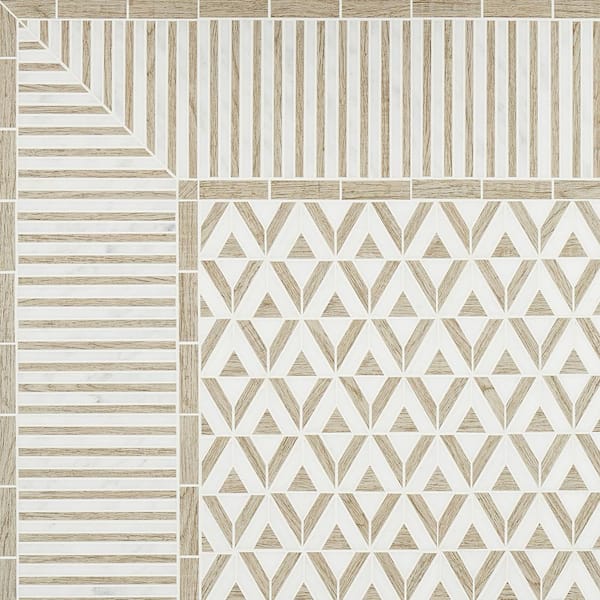 Florey Triangle Asian Statuary and Wooden Beige 6.81 in. x 7.83 in. Polished Marble Mosaic Tile (0.37 sq. ft. /Each)