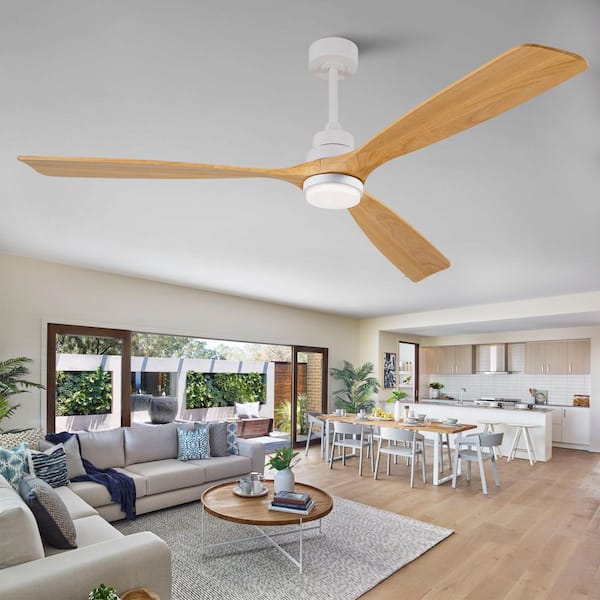 Modern 72 in. Indoor White 3 Solid Wood Blades Downrod Standard Ceiling Fan with Remote and Reversible DC Motor