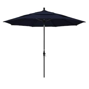 11 ft. Matted Black Fiberglass Market Patio Umbrella Collar Tilt DV in Navy Blue Pacifica