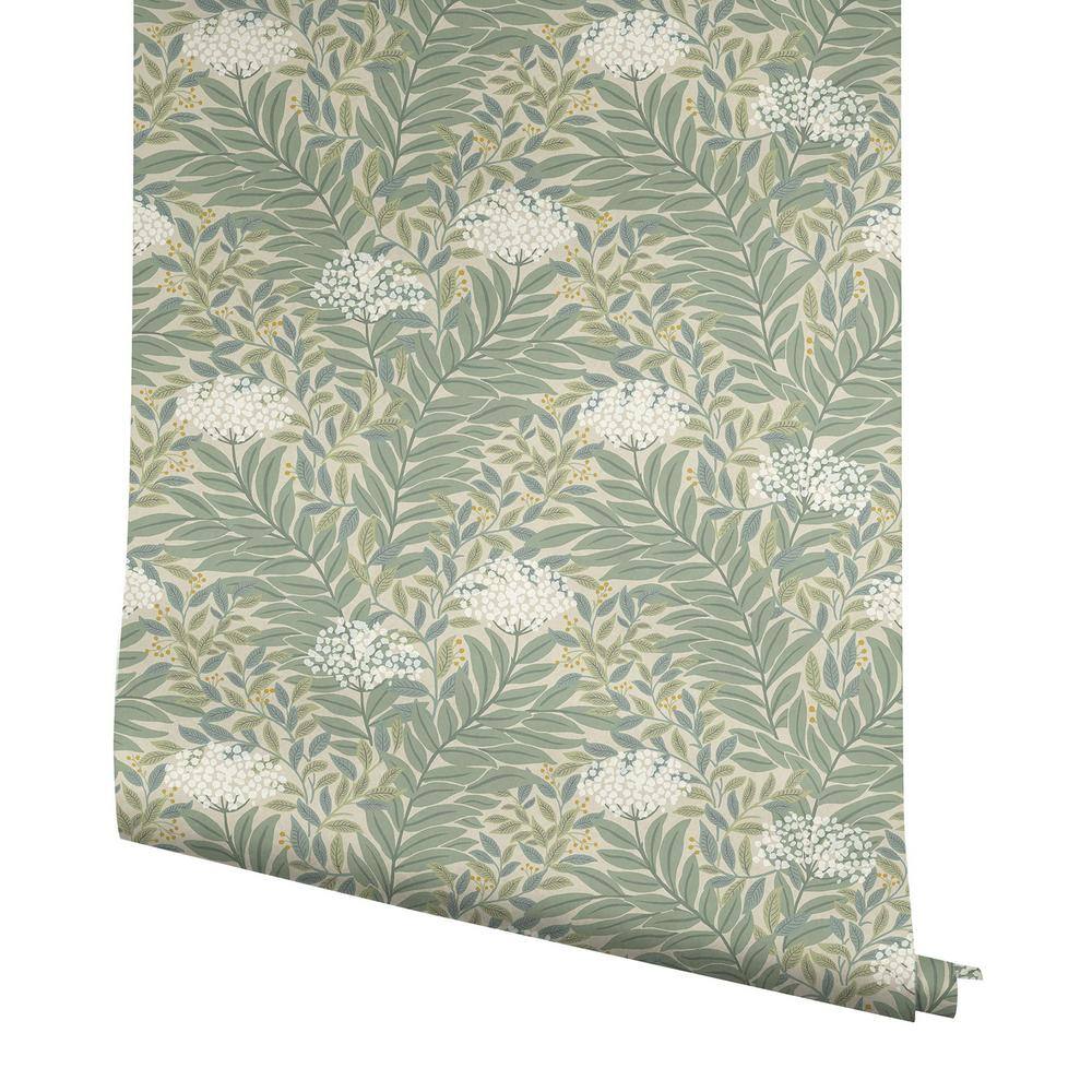 Linen Green and Beige Floral Wallpaper Roll