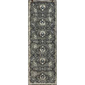 Zeno Gray 2 ft. 3 in. x 6 ft. 9 in. Traditional Floral Jacobean Wool Runner Rug