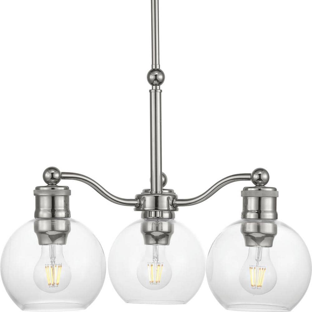 Polished Nickel Three-Light Chandelier with Clear Glass Shades
