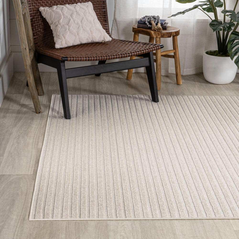 Aarhus Ivory Synthetic Striped 3' x 5' Indoor/Outdoor Rug