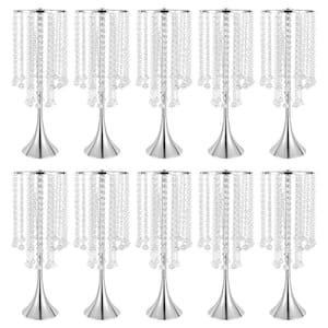 10Pcs 21.9 in. Tall Wedding Centerpieces Flower Vases Silver Metal Crystal Decoration Flower Stand
