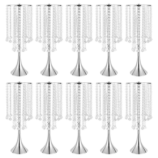 YIYIBYUS 10Pcs 21.9 in. Tall Wedding Centerpieces Flower Vases Silver Metal  Crystal Decoration Flower Stand JJOU766KWDZJ8 - The Home Depot