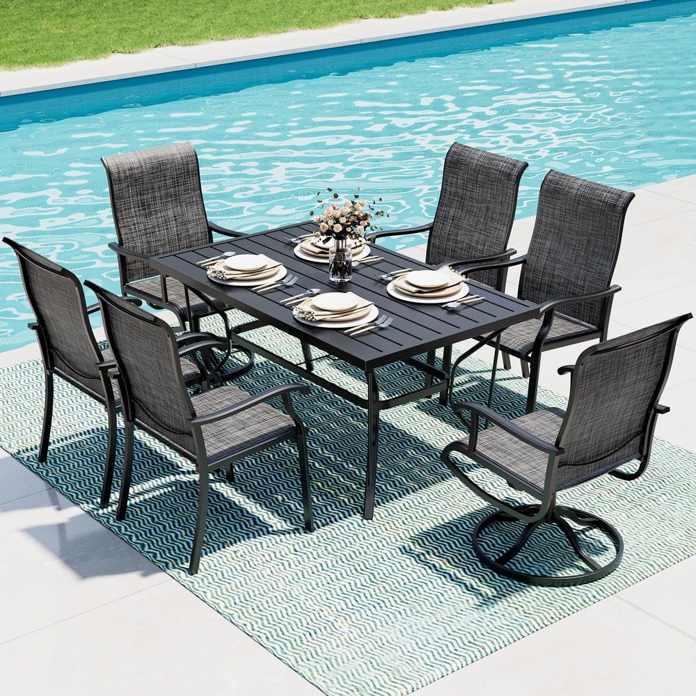 PamaPic Gray 7-Piece Metal Outdoor Patio Dining Set with 6