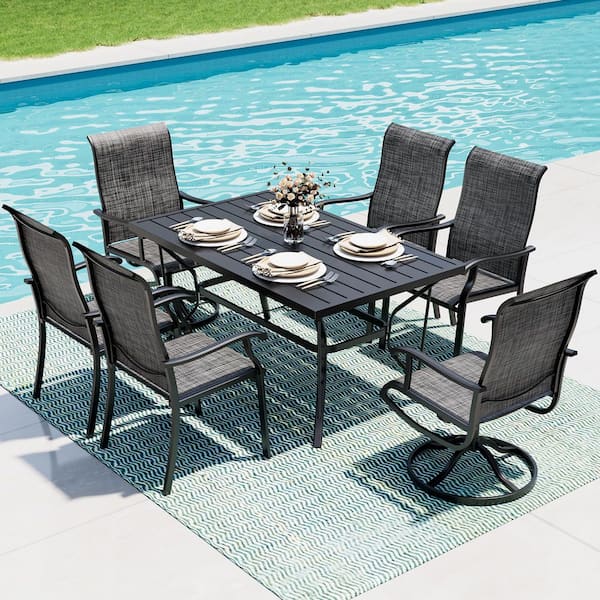 patio様 PamaPic Gray 7-Piece Metal Outdoor Patio Dining Set with