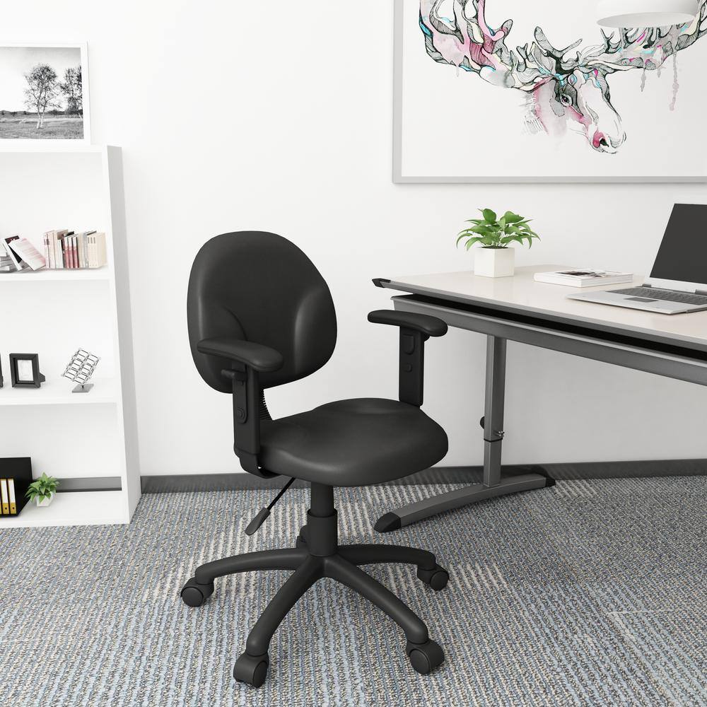 Black Ergonomic Vinyl Task Chair with Adjustable Arms