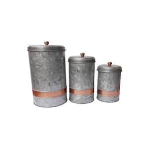 3 Piece Metal Canister Set with Copper Band