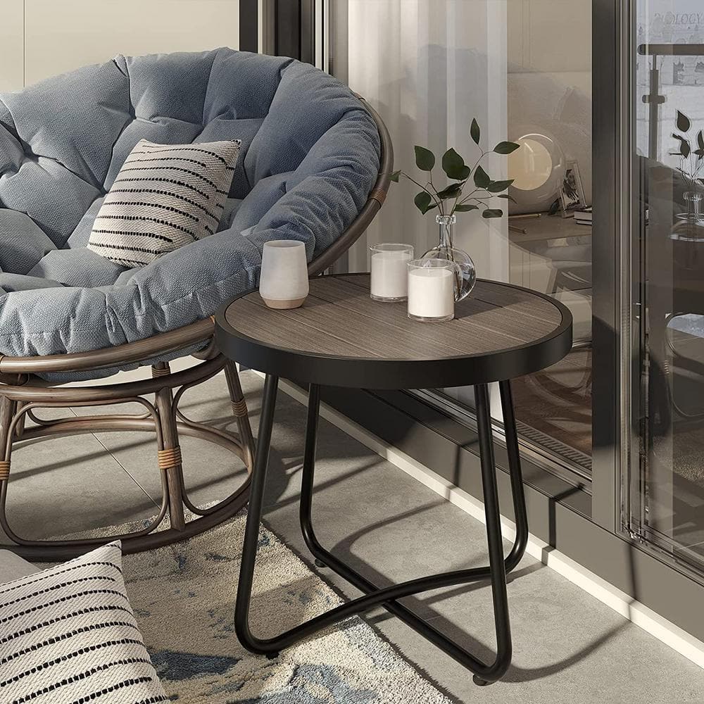 20.5 in. Dark Brown Patio Steel Patio Side Table, Weather-Resistant Outdoor Round End Table