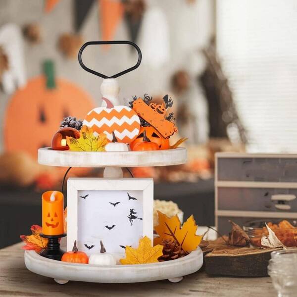 White Wood 16 in. Round Durable Decorative Tray HD9FJDJF92 - The