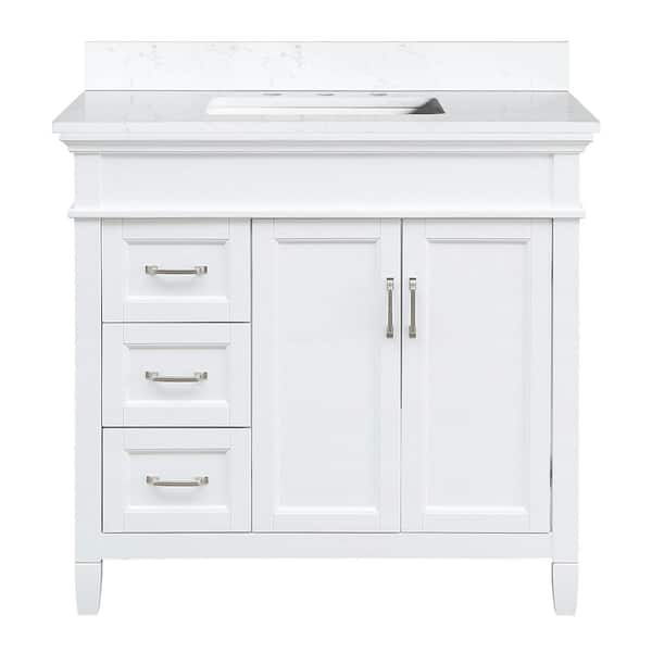 Home Decorators Collection Ashburn 31 in. Single Sink White Bath Vanity with Cala White Engineered Stone Top (Assembled)