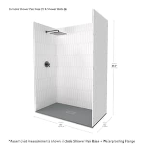 60 in. L x 32 in. Wx84 in. H Alcove Solid Composite Stone Shower Kit w/ Gr Picket Walls and Ctr Graphite Sand Shower Pan
