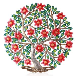 Steel Vibrant 3D Flowering Tree Haitian Drum Wall Art