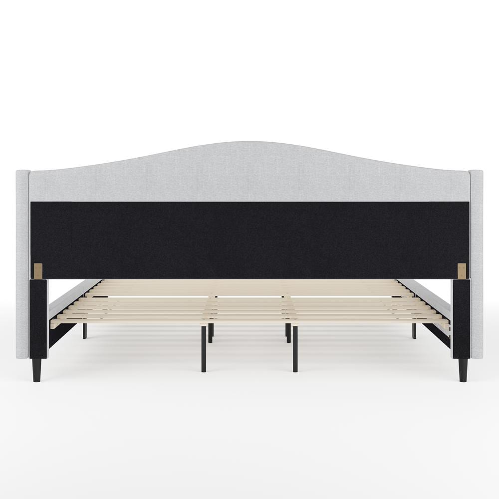 King Gray Linen Upholstered Platform Bed with Curved Headboard