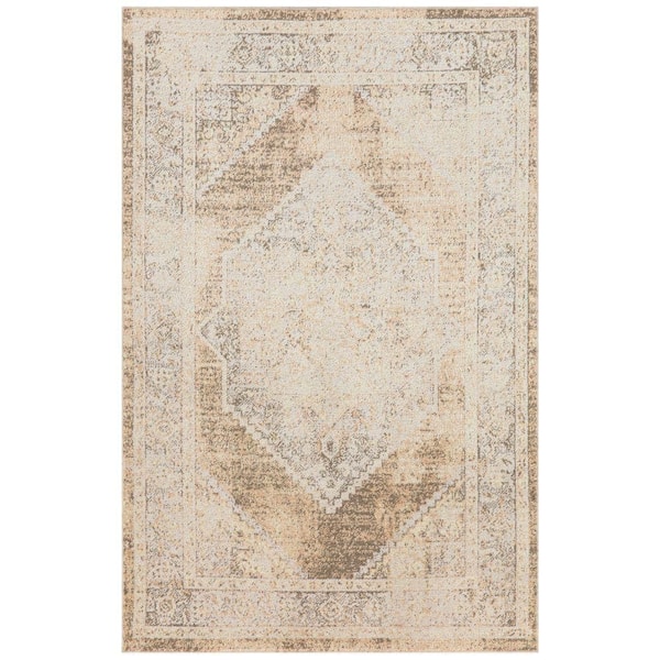 Nourison Astra Machine Washable Beige 3 ft. x 5 ft. Center medallion Traditional Area Rug