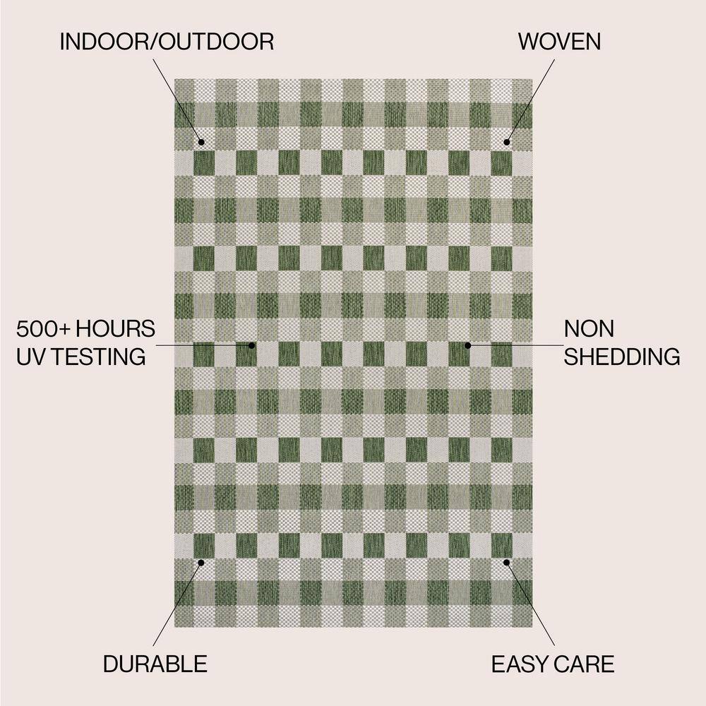 Darcy Green and Cream Geometric Synthetic Indoor/Outdoor Area Rug
