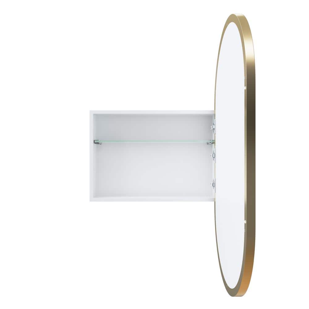 Satin Brass Oval Recessed Medicine Cabinet with Mirror