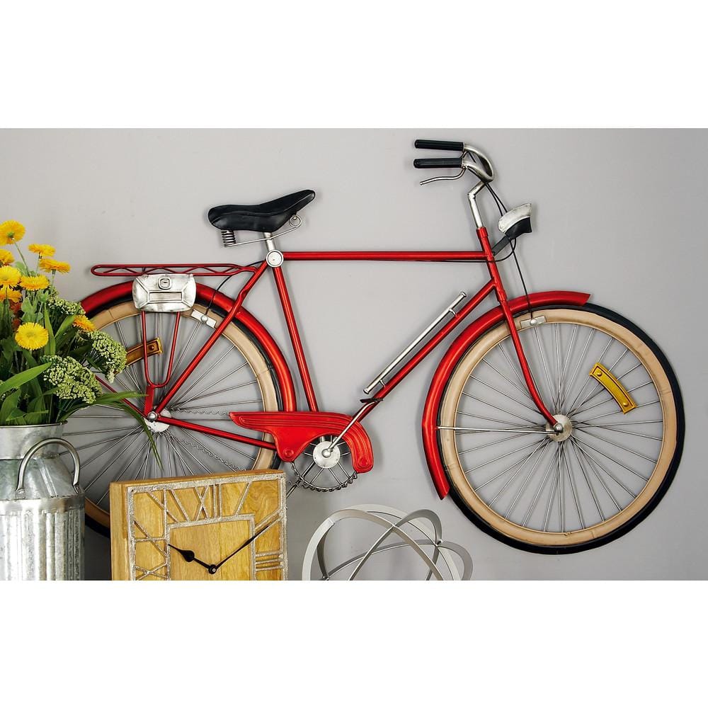 Red and Chrome Metal Bicycle Wall Sculpture with Seat