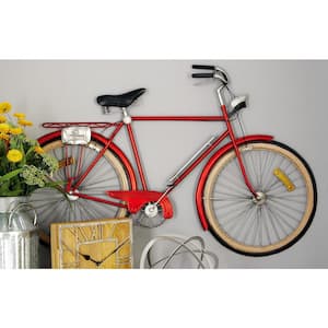 39 in. x  24 in. Metal Red Bike Wall Decor with Seat and Handles