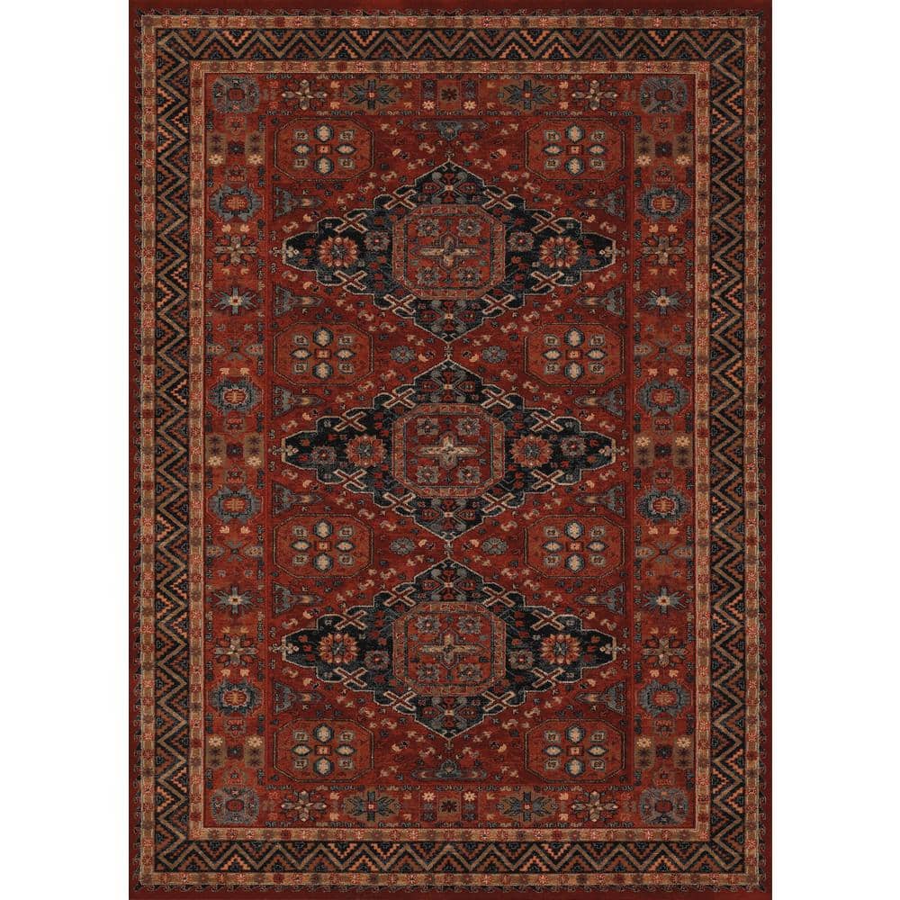 Burgundy Rectangular Wool and Synthetic Area Rug, 134" x 94"