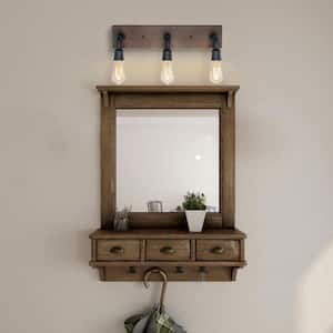 Black Vanity Light 3-Light Oil Rubbed Bronze Classic Linear Wall Sconce with Industrial Design and Wood Accents