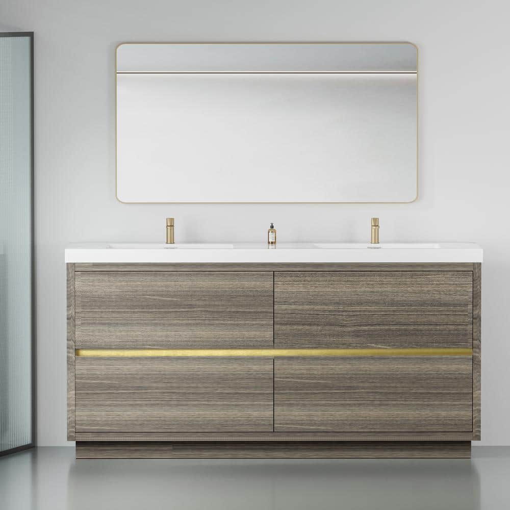 72 in. Freestanding Double Sinks Storage Bath Vanity Cabinet in Ash Grey wi