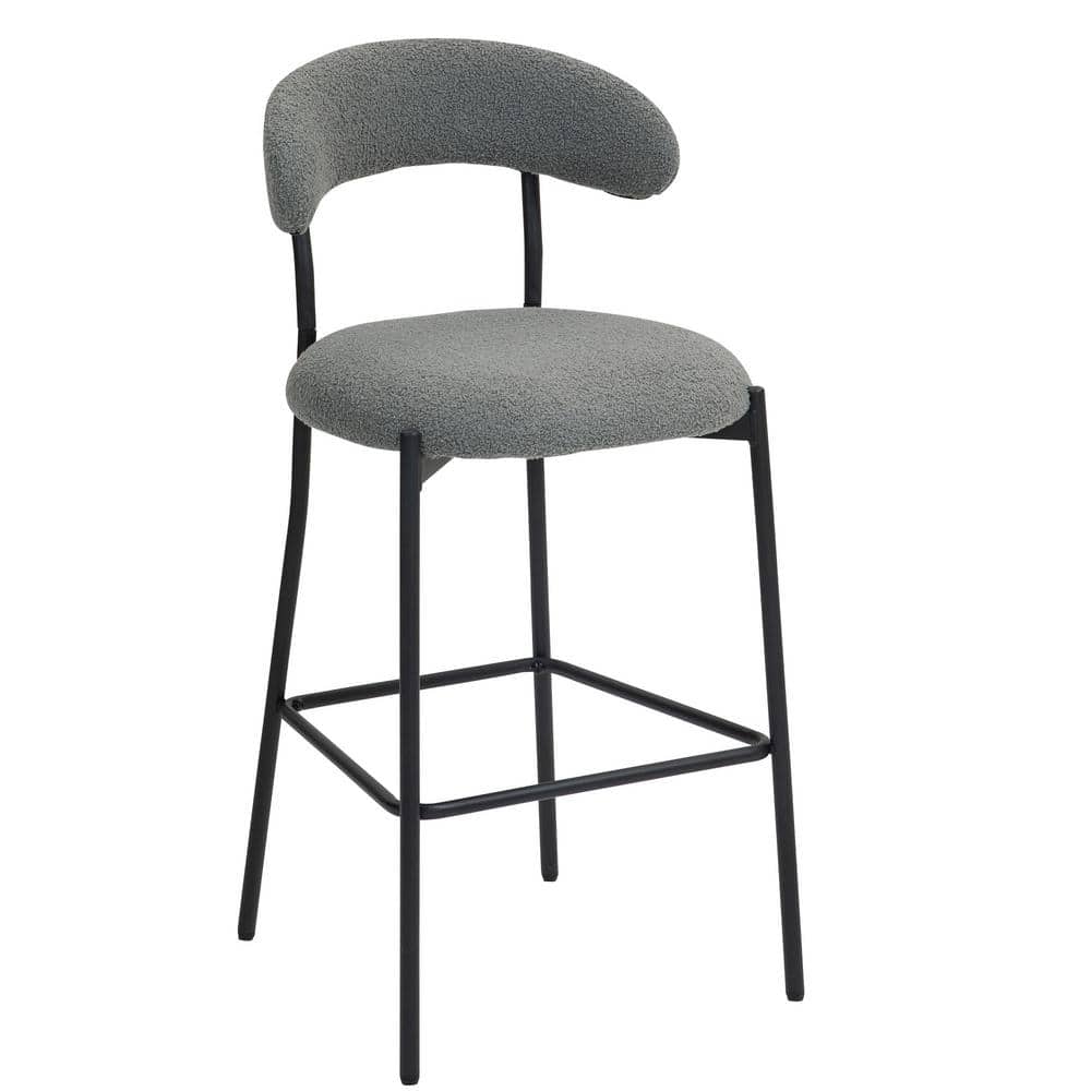 Black Metal Outdoor Bar Stool with Grey Teddy Cushions, Black Powder Coatin