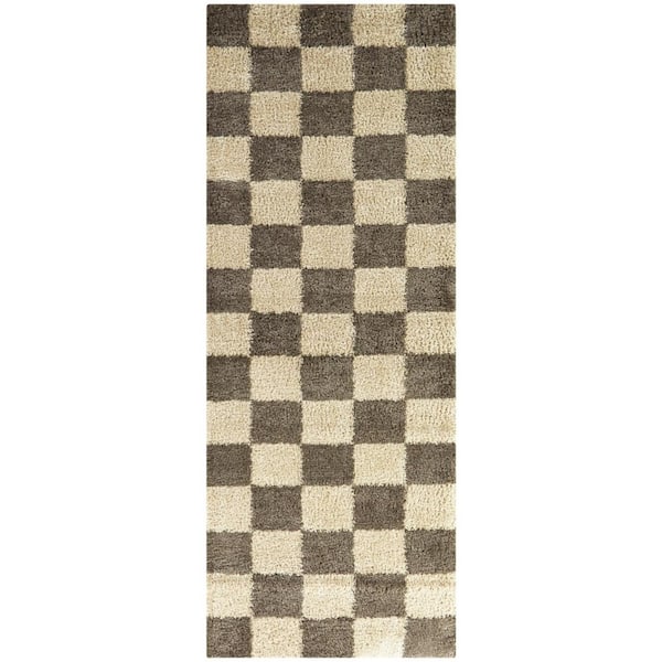 StyleWell Harley Brown 2 ft. 7 in. x 7 ft. Checkered Runner Area Rug